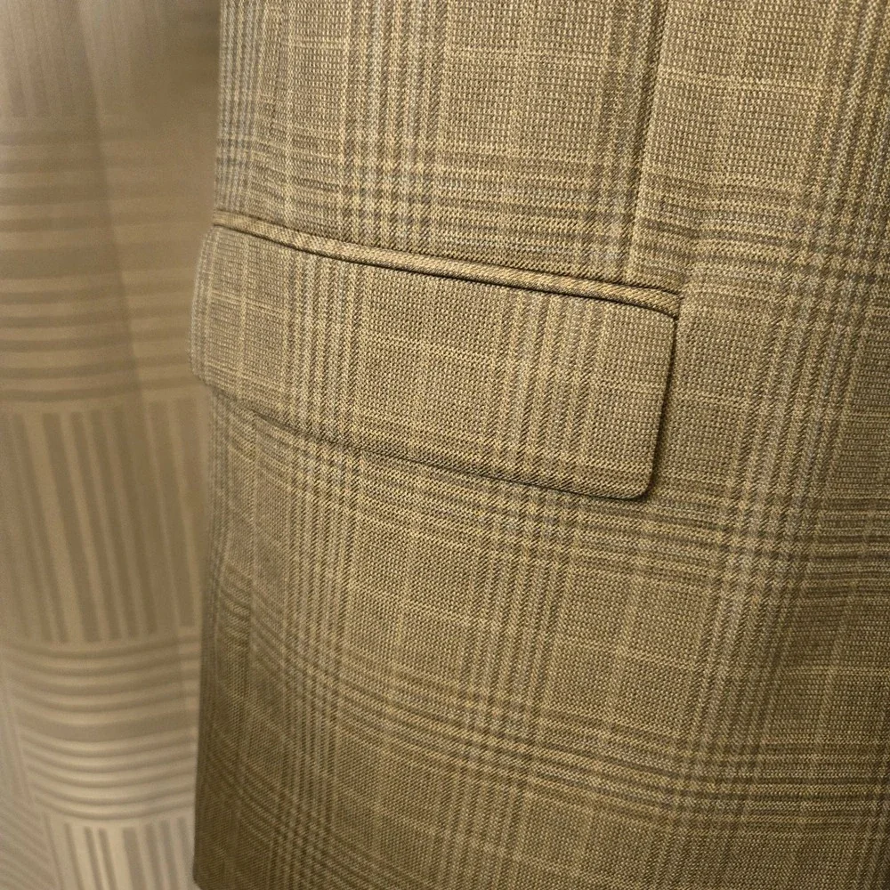 Mens Pronto Uomo Wool Blazer 40 Long Brown Plaid Suit‎ Jacket Two Button *Flaw*